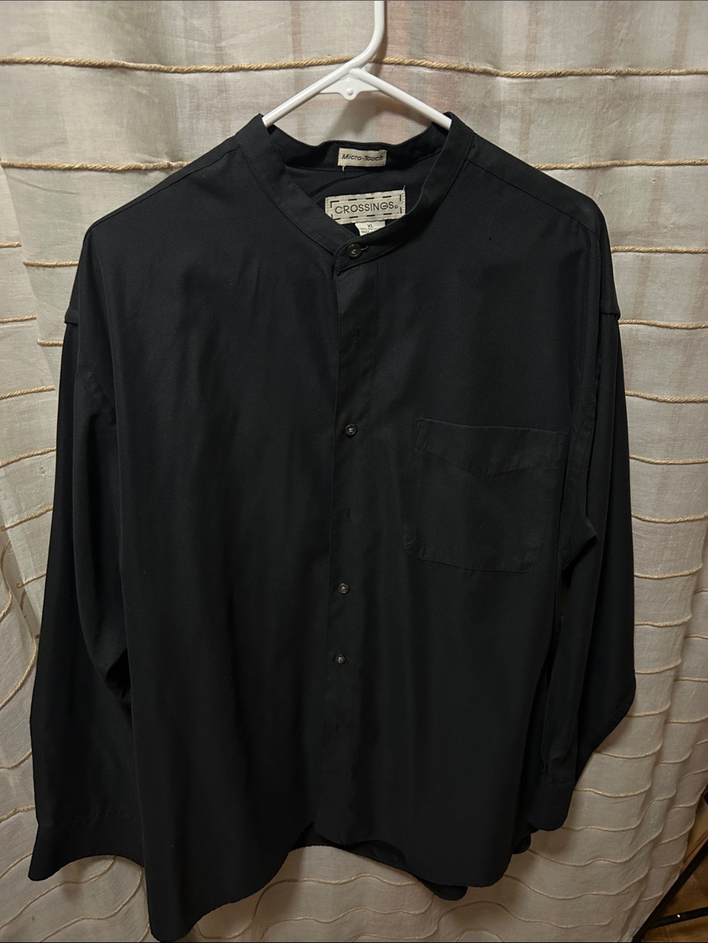Crossings Black Mandarin-Collar Casual Button-Down Shirt for Men